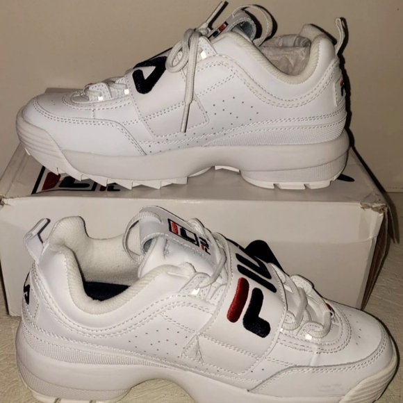 FILA Disruptors II White Platform Sneakers with Red Blue Velcro Logo Strap 8.5 - Picture 10 of 10